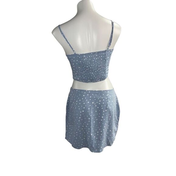 Blue and white polka dot top and skirt size medium - Picture 2 of 3